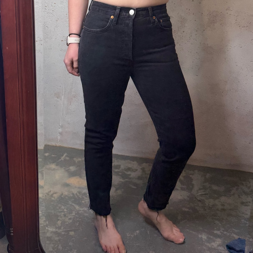 Re/Done Black Jeans Size 27” High Rise Button Fly in Faded Stone